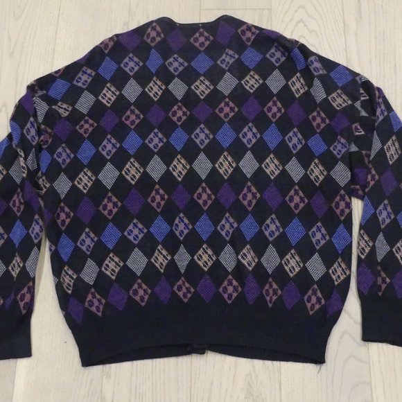 Pronto Uomo Made In Italy Black With Colourful Diamonds Large Cardigan Sweater - Picture 5 of 7